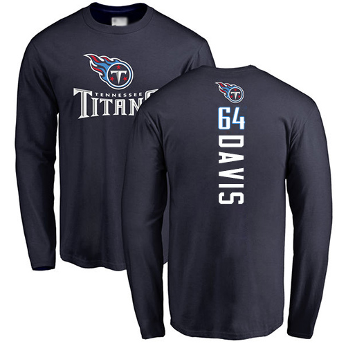 Tennessee Titans Men Navy Blue Nate Davis Backer NFL Football #64 Long Sleeve T Shirt